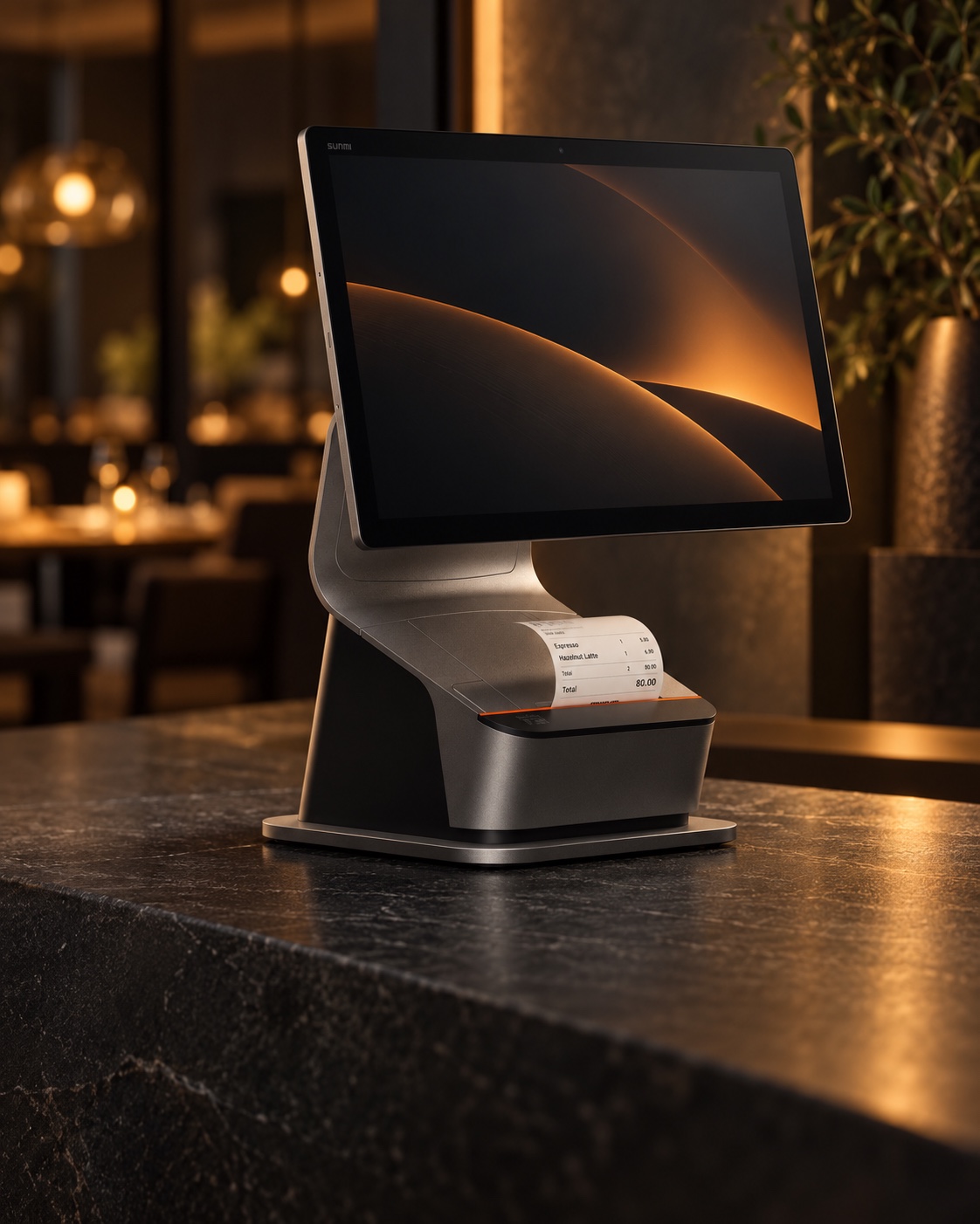 Produktillustrasjon av SUNMI T3 PRO MAX på en restaurantdisk