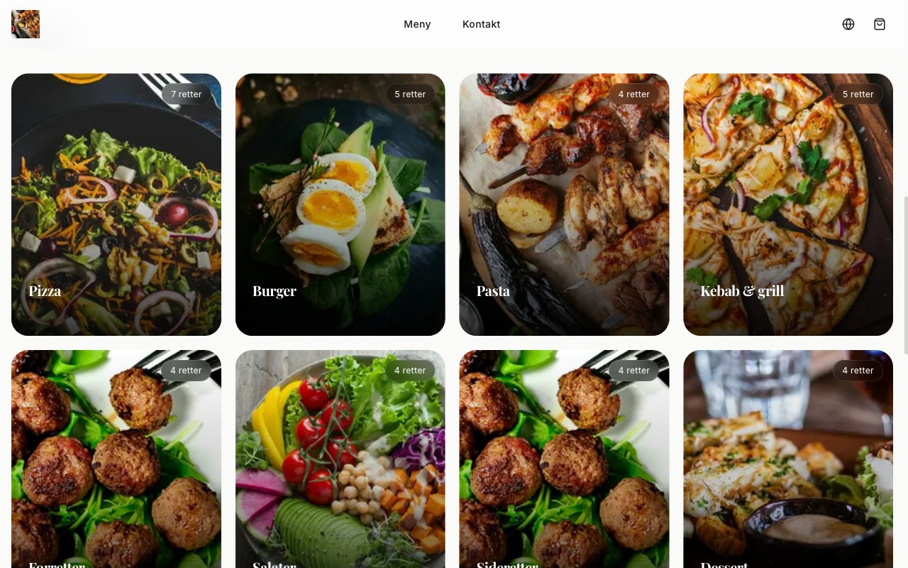 Et eksempel på restaurantens nettmeny i LumaPOS